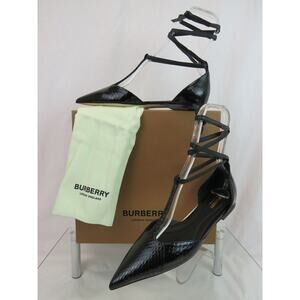 BURBERRY WELLTON BALLERINA SNAKE PRINT LEATHER TIE STRAP SANDALS FLATS 38 ITALY